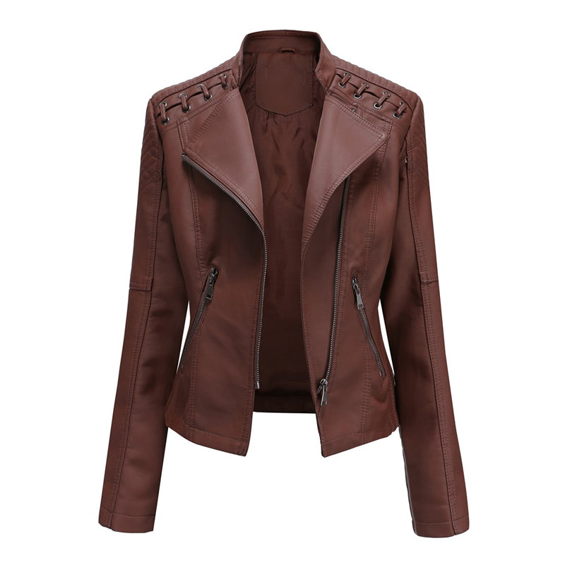 Ladies Cropped Leather Jacket