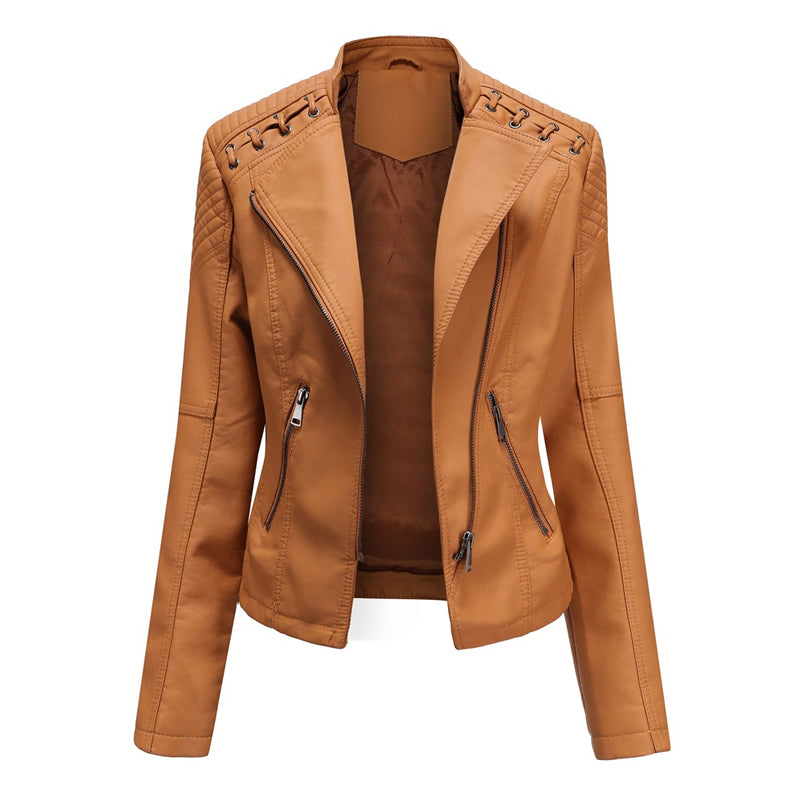 Ladies Cropped Leather Jacket